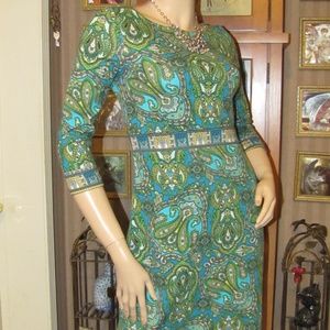 Talbots Blue and Green Paisley Rayon Dress size 2